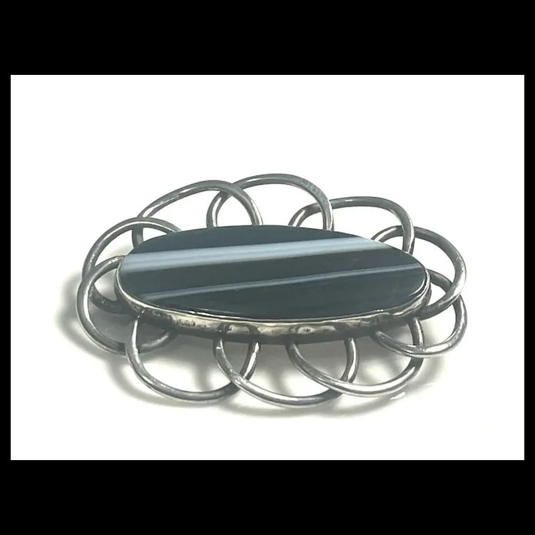 Vintage Erling Sterling Silver Agate Brooch - 3