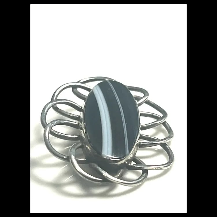 Vintage Erling Sterling Silver Agate Brooch - 4