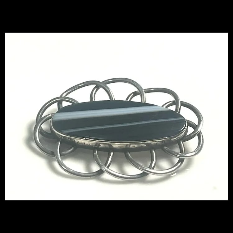 Vintage Erling Sterling Silver Agate Brooch - 5
