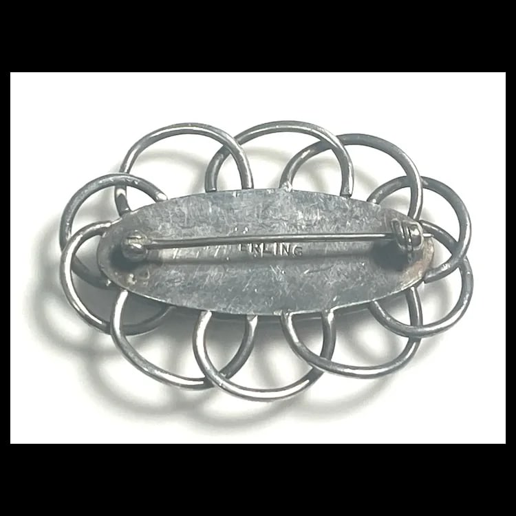 Vintage Erling Sterling Silver Agate Brooch - 6