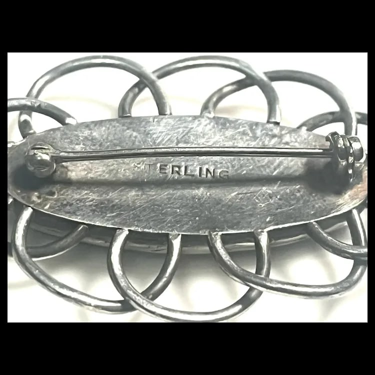 Vintage Erling Sterling Silver Agate Brooch - 7