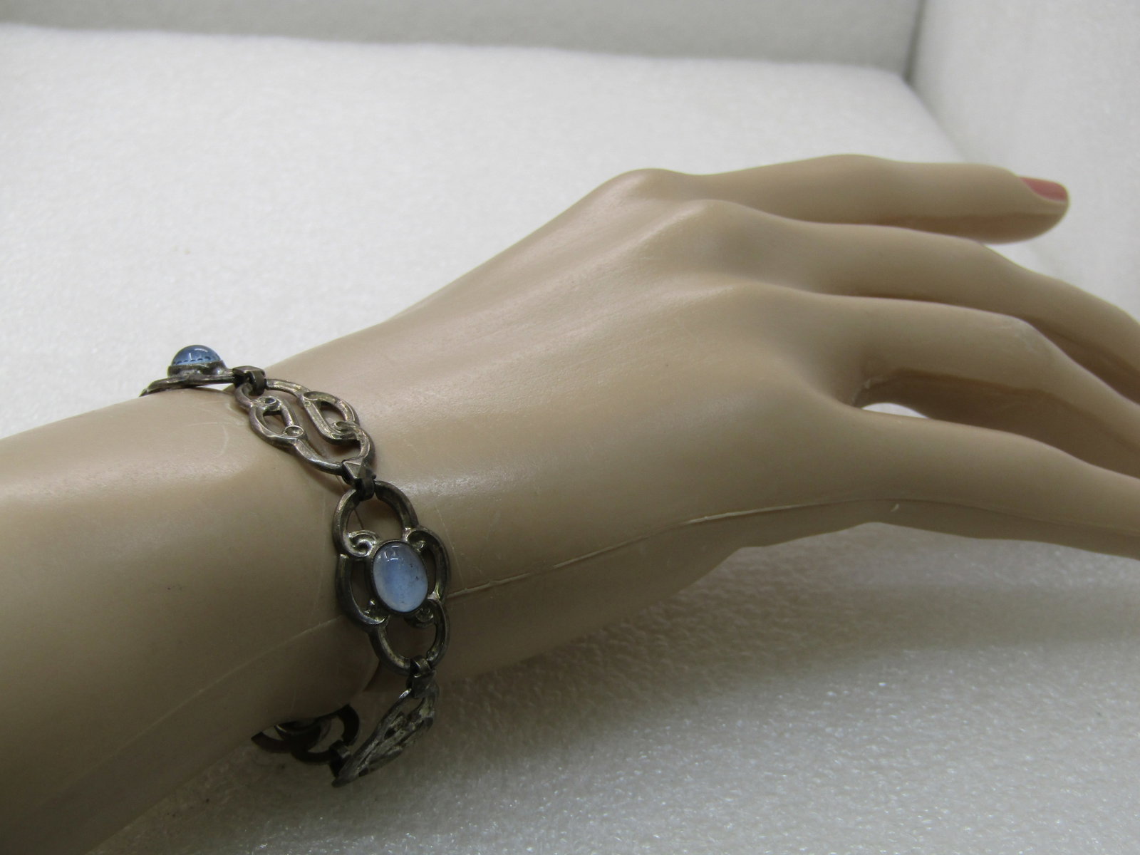 Vintage Sterling Decade Rosary Bracelet, 1950's-1960's, 7.75": Vintage Sterling Decade Rosary Bracelet, 1950's-1960's, Aurora Borealis, 7.75", Signed with what looks like AF on the attached Blessed Mother Charm and signed on cross but can't make it out. Aurora bo