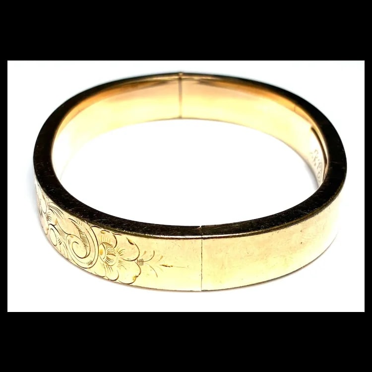 Vintage F&D Gold Filled Etcged Bangle Bracelet with the Initials JC Inside - 3