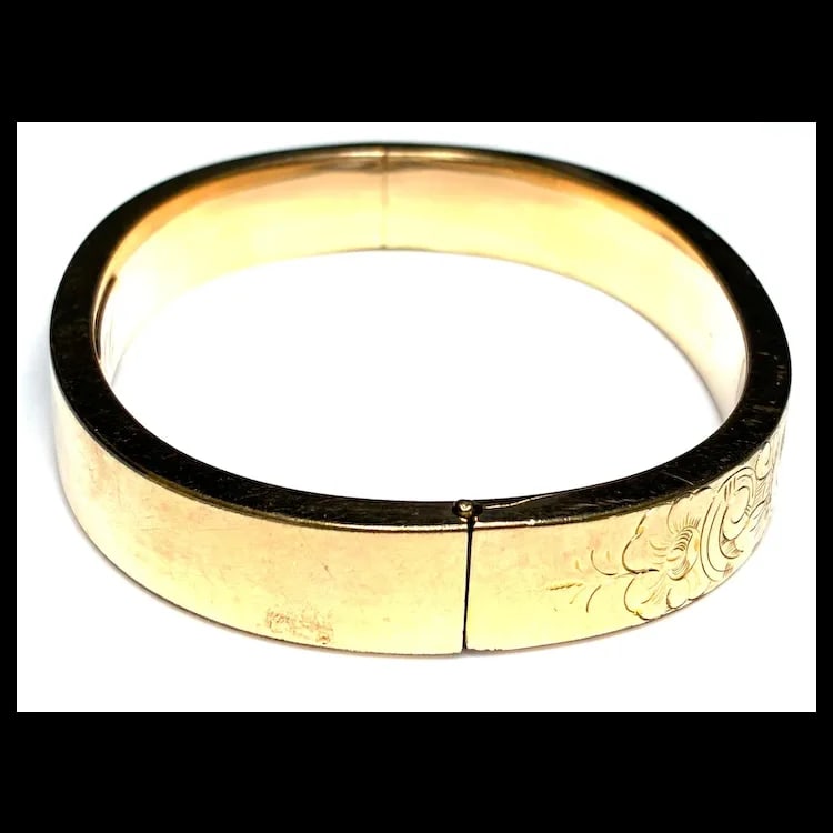 Vintage F&D Gold Filled Etcged Bangle Bracelet with the Initials JC Inside - 4