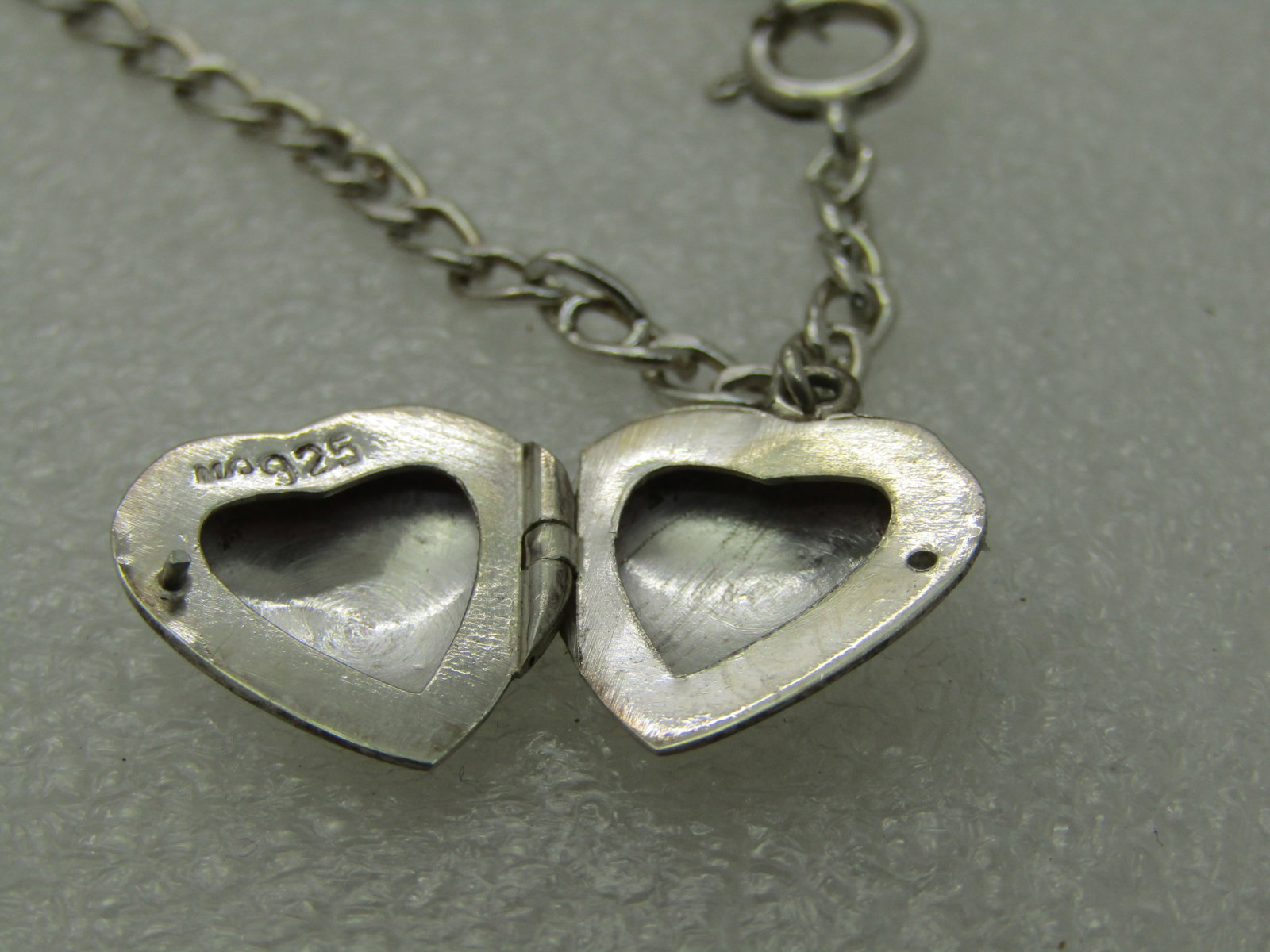 Vintage Sterling Silver Heart Locket Bracelet, 7.25", Signed MA - Marsala - 4