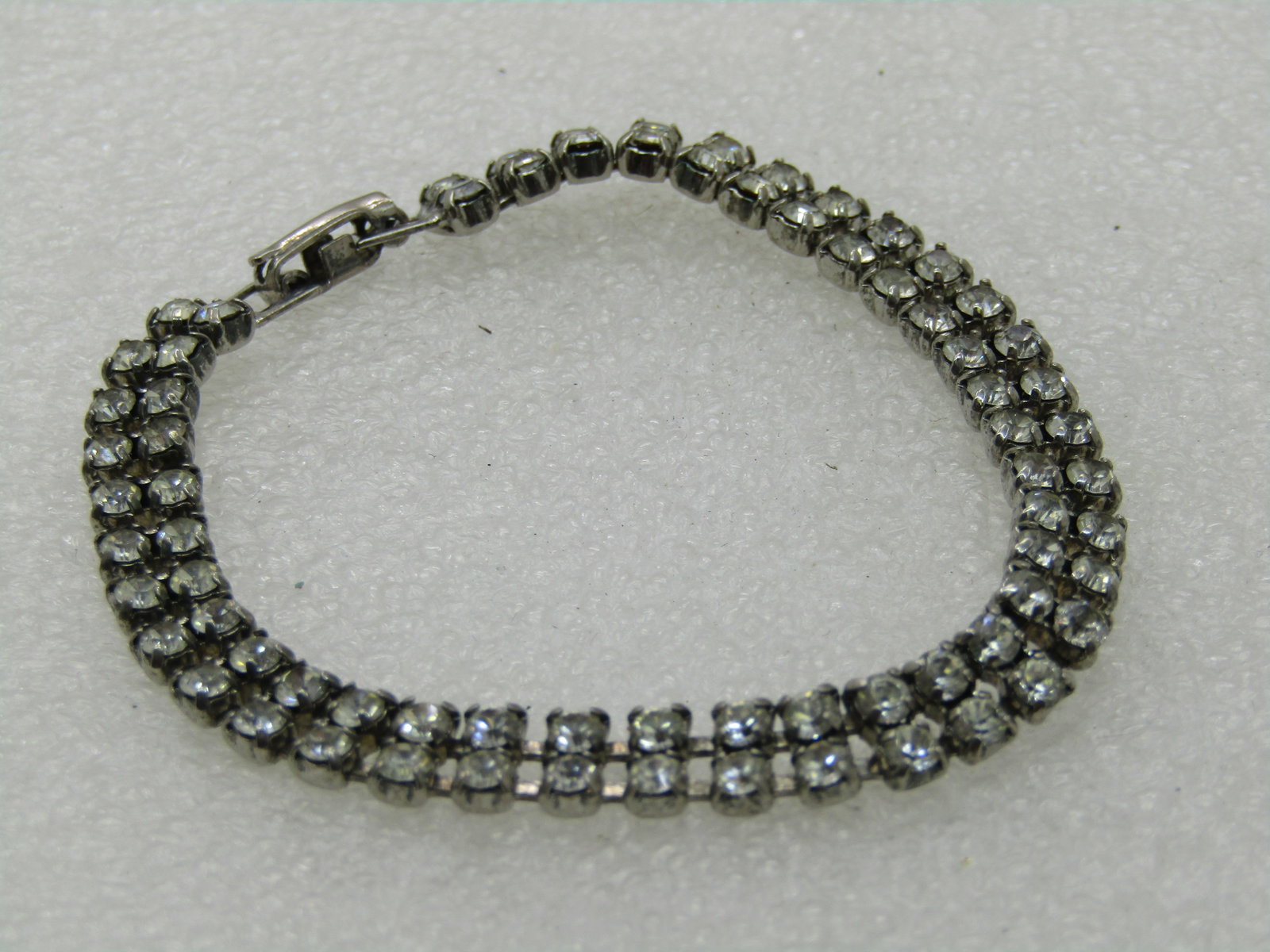 Vintage Art Deco Style Rhinestone Bracelet, Double Row, 7", 1960's - 3