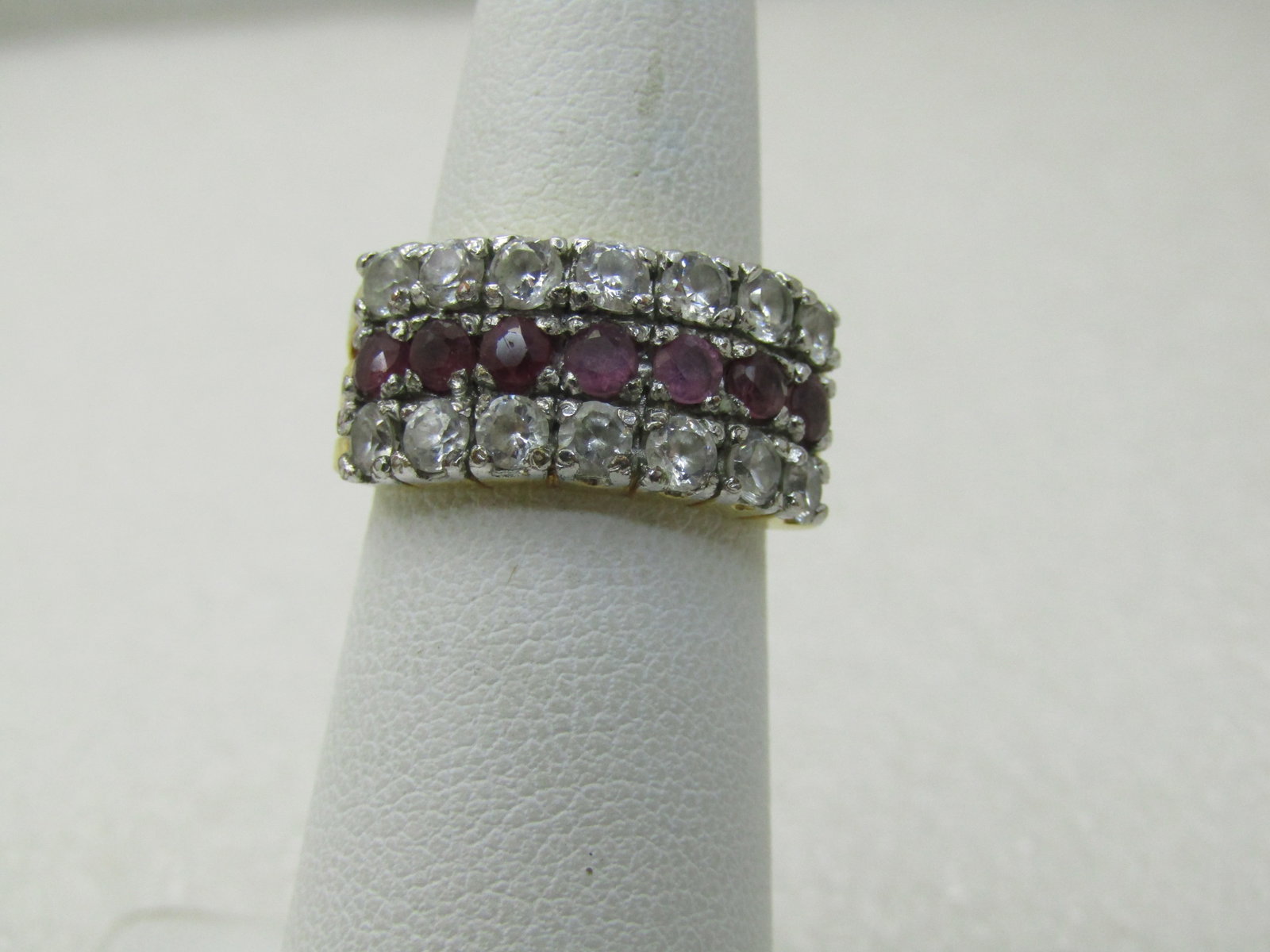 Vintage 10kt Plated CZ & Ruby Ring, Wide Band, Sz. 5.25 (1 of 7)
