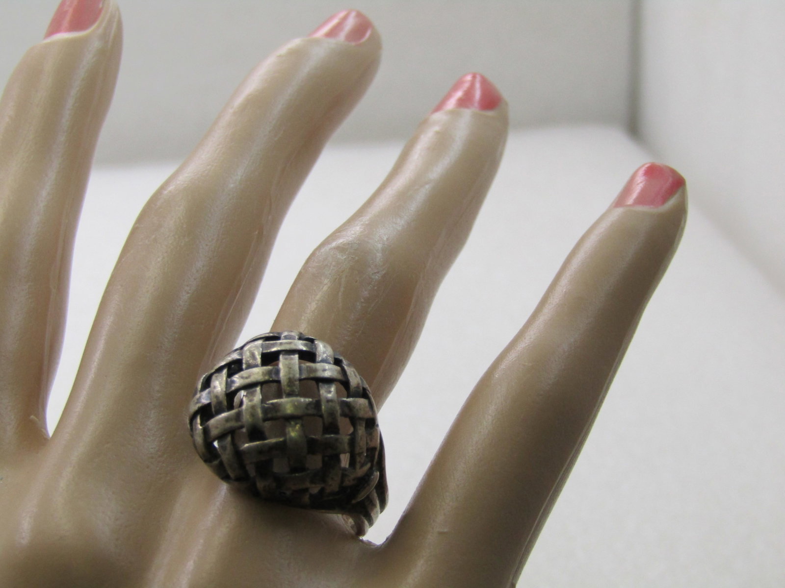 Vintage Sterling Domed Open Weave Ring, Sz. 9.5, 1960's-1970's - 7