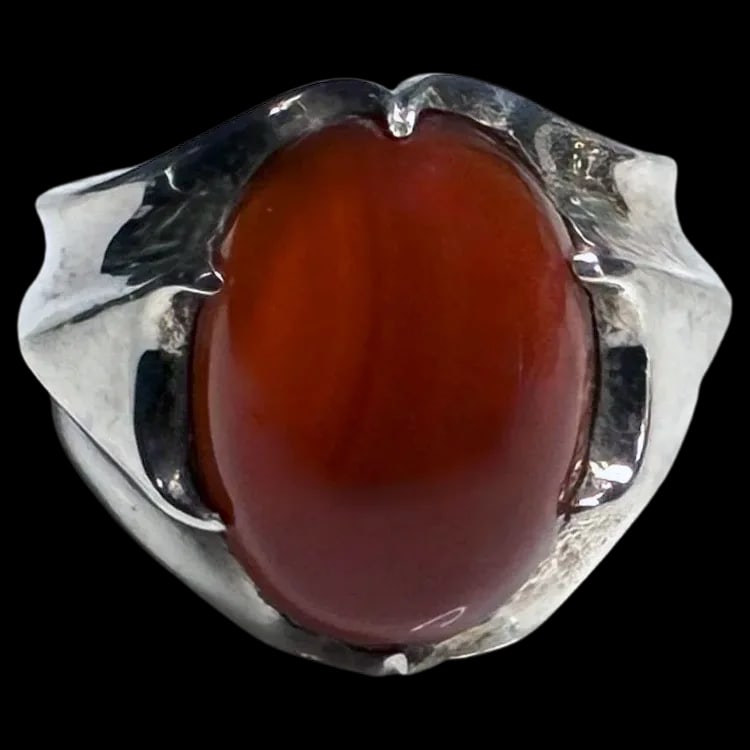 Estate Natural Red Agate Stone Sterling Silver Ring (1 of 5)