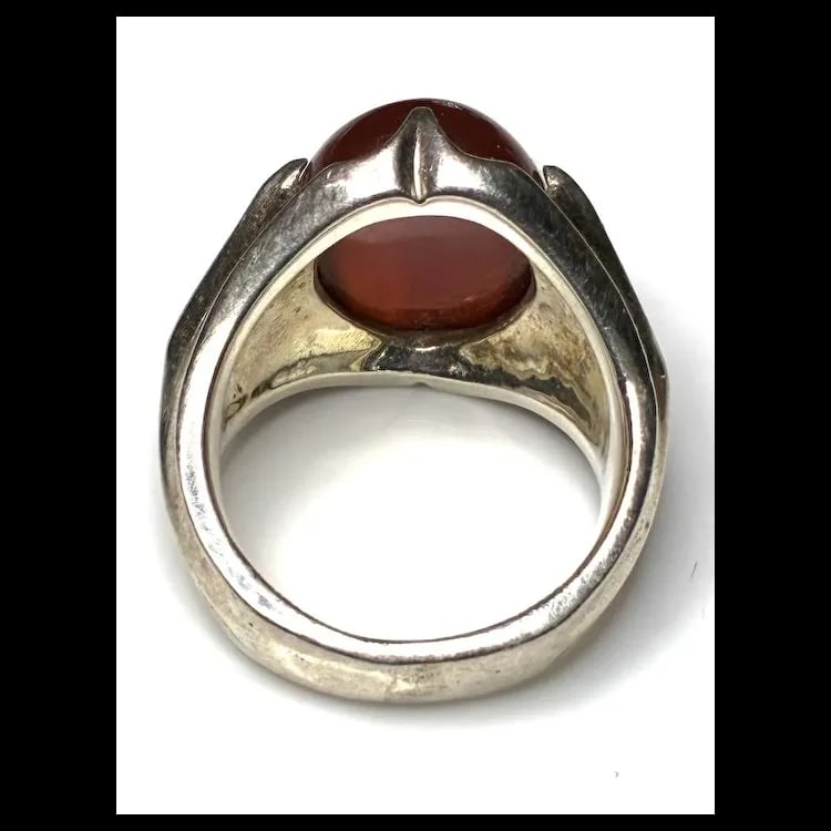 Estate Natural Red Agate Stone Sterling Silver Ring - 5