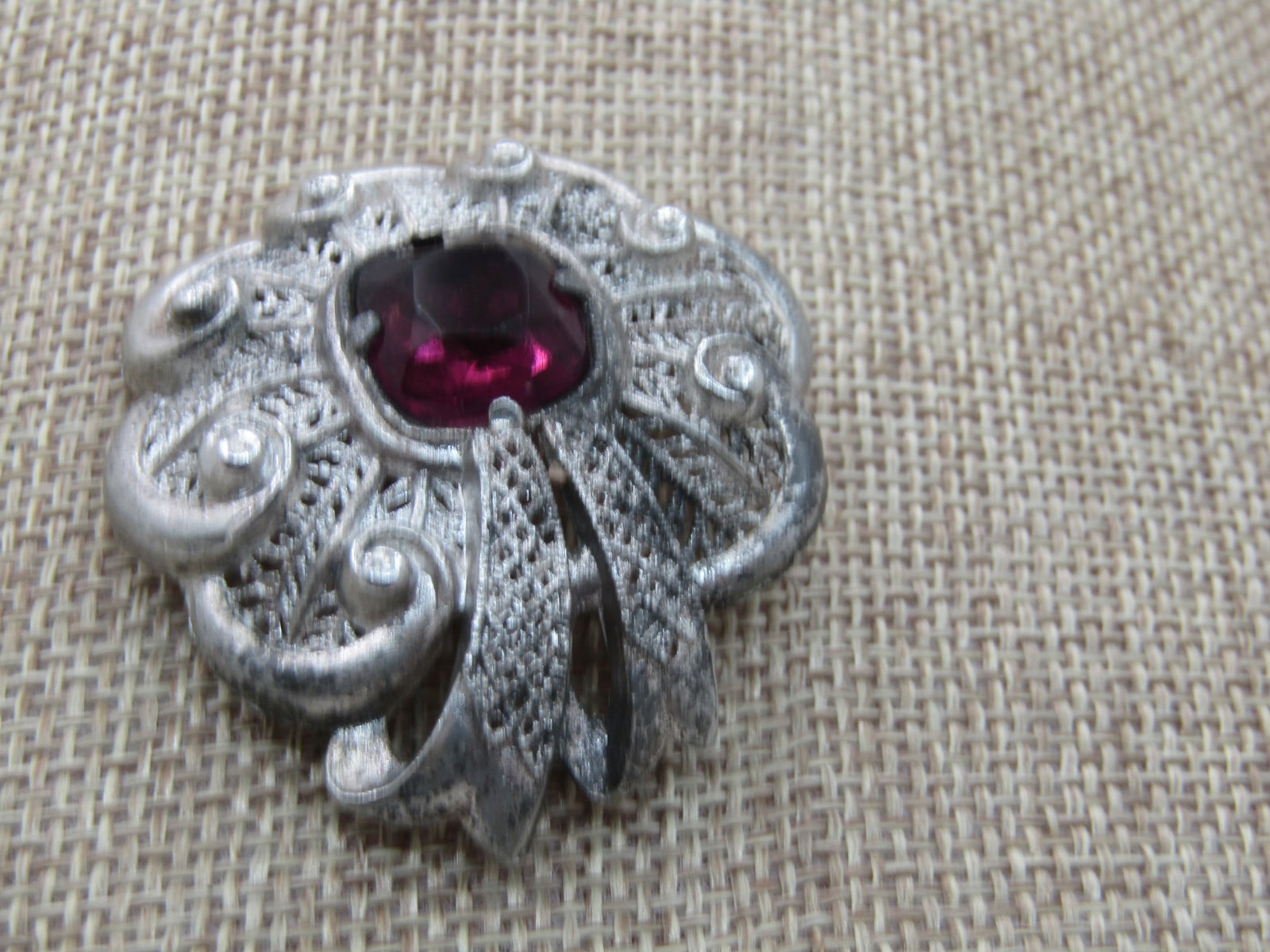 Vintage True Art Deco Rhinestone Brooch, Early 1900's, 1.75", Cast Metal (1 of 6)