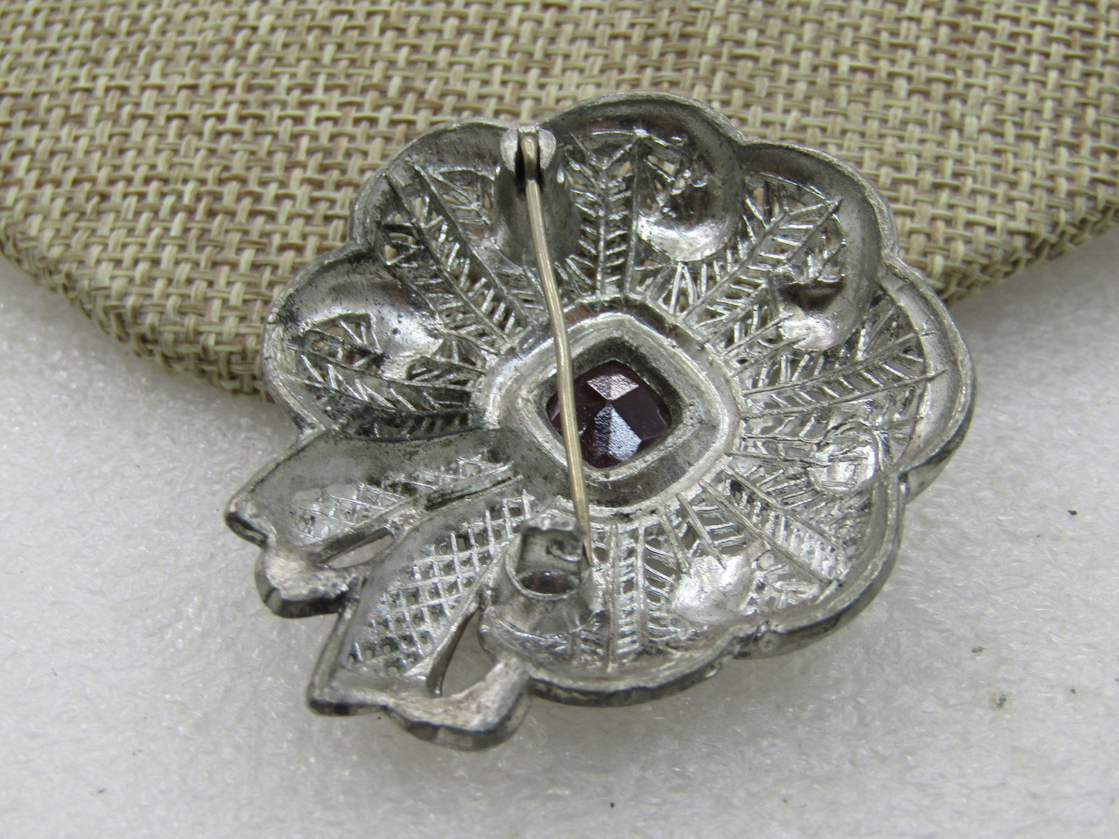 Vintage True Art Deco Rhinestone Brooch, Early 1900's, 1.75", Cast Metal - 5