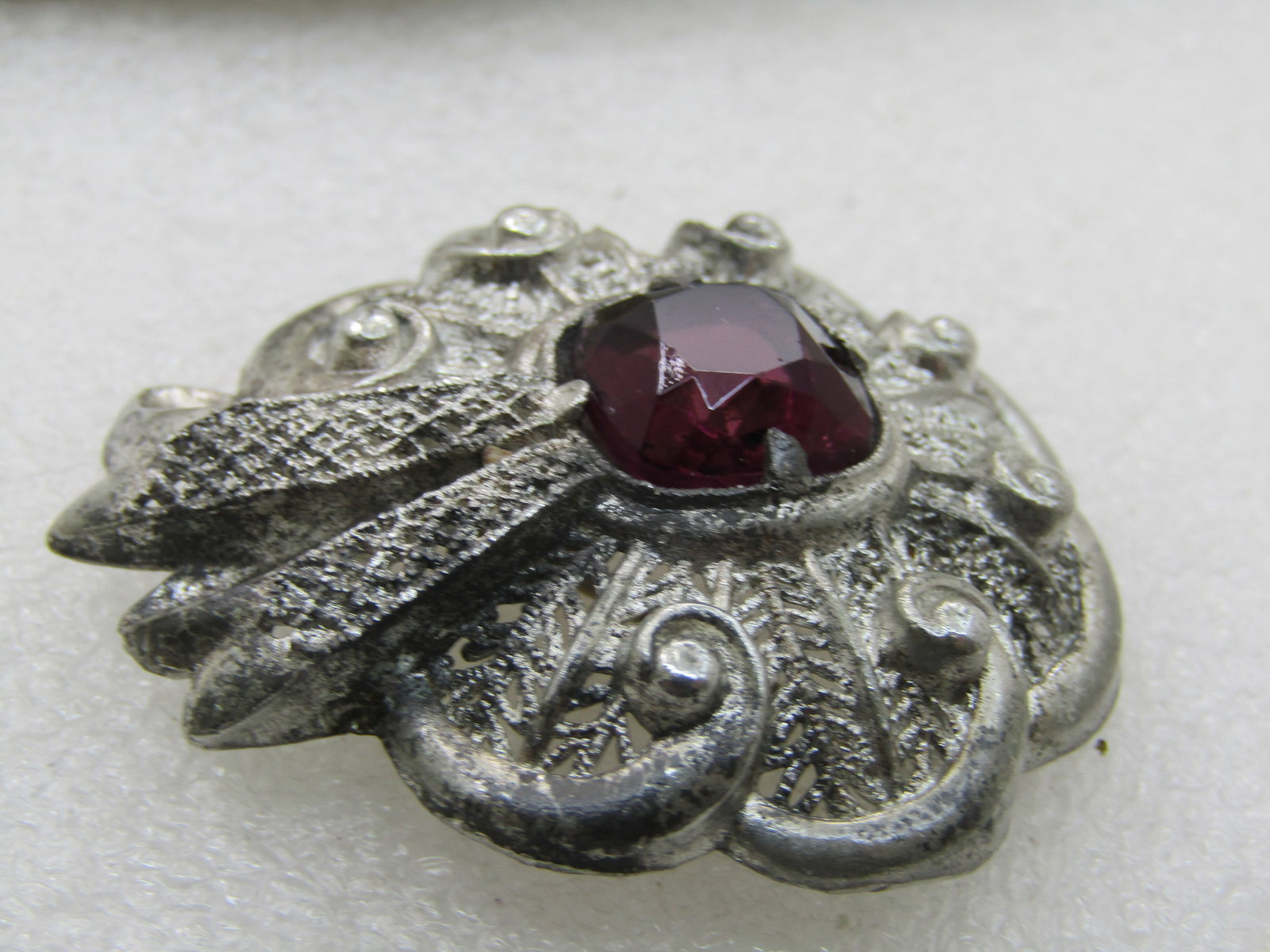Vintage True Art Deco Rhinestone Brooch, Early 1900's, 1.75", Cast Metal - 6