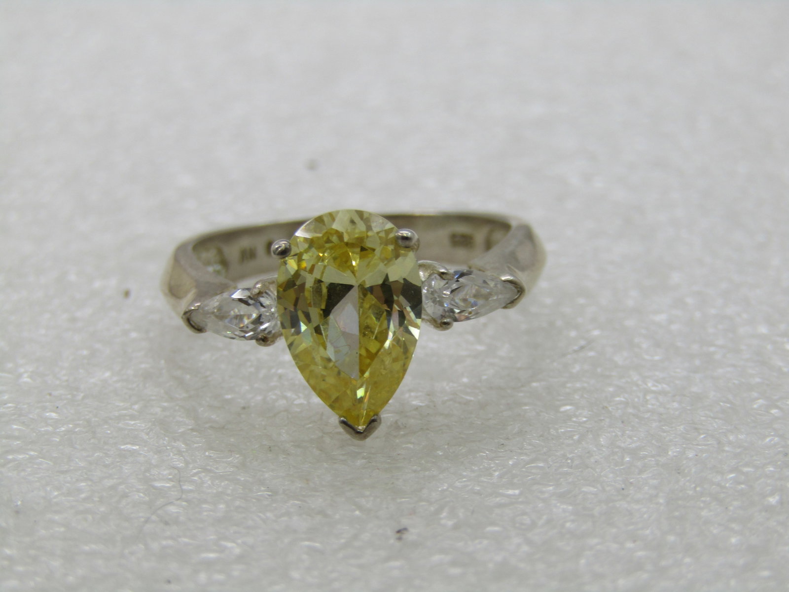 Vintage Sterling Yellow & Clear CZ Ring, Sz. 10 Statement Ring - 4