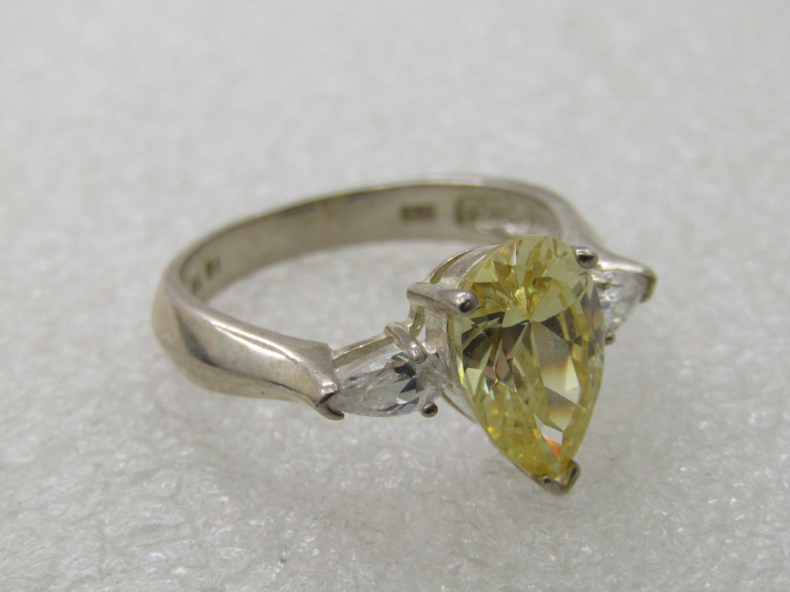 Vintage Sterling Yellow & Clear CZ Ring, Sz. 10 Statement Ring - 6