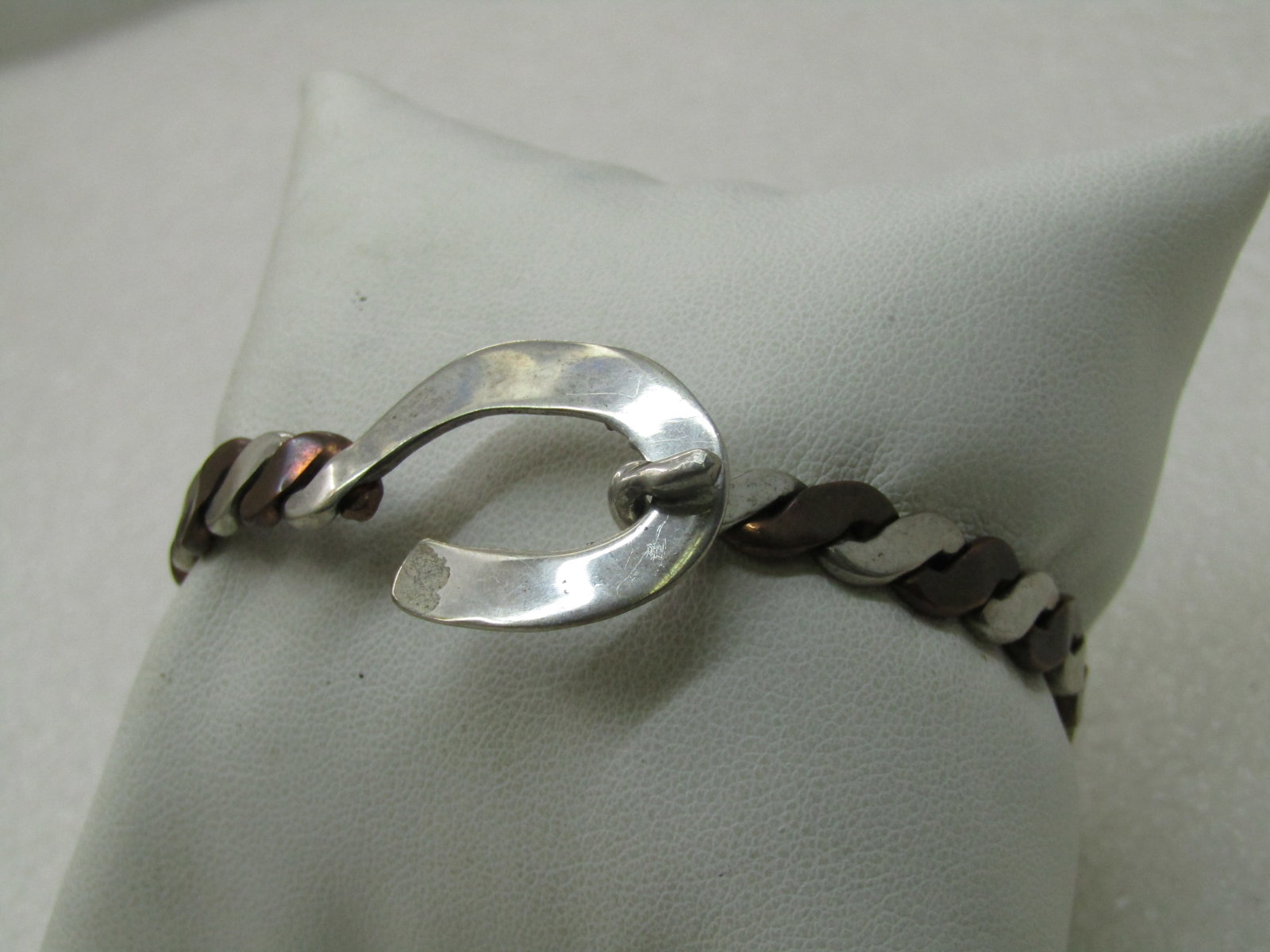 Vintage Sterling & Copper Bangle Bracelet, 7.5", Hook buckle clasp. - 2