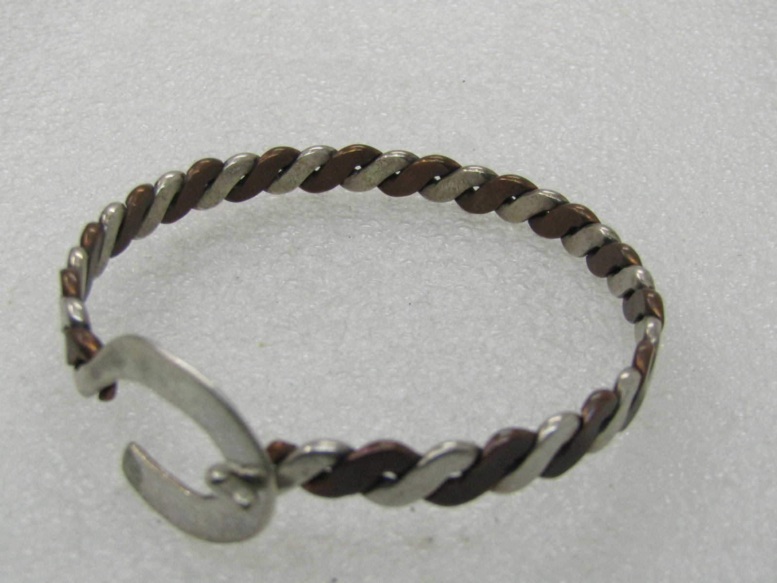 Vintage Sterling & Copper Bangle Bracelet, 7.5", Hook buckle clasp. - 7