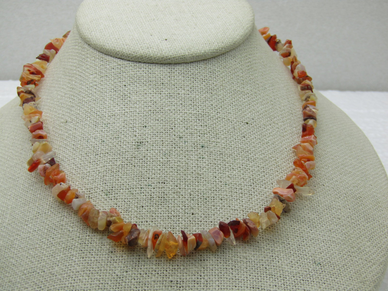 Vintage Southwestern Agate, Coral, Jasper Nugget Necklace, Sterling Clasp, 16" (1 of 5)