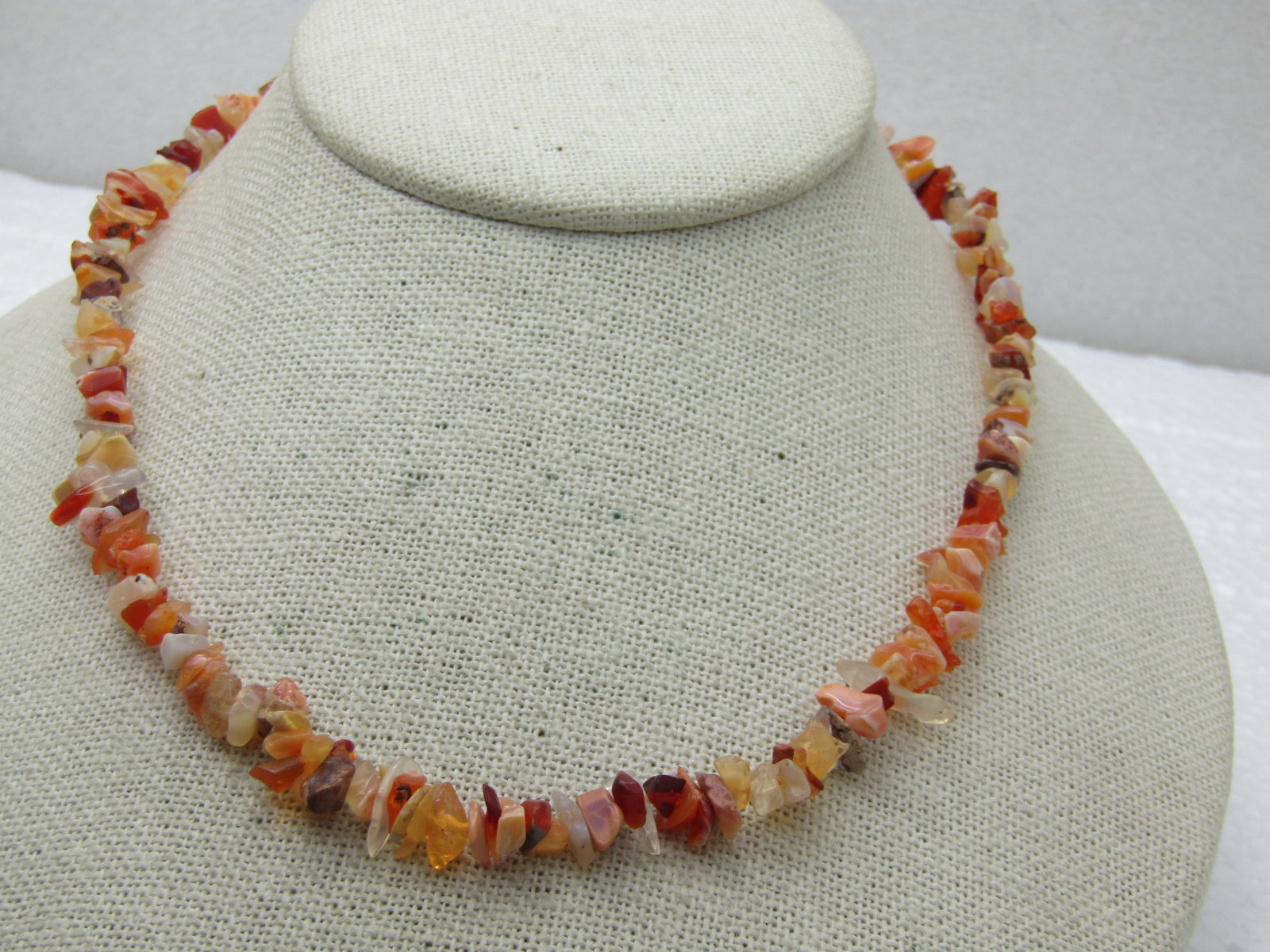 Vintage Southwestern Agate, Coral, Jasper Nugget Necklace, Sterling Clasp, 16" - 2