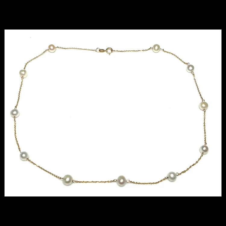 Estate 14k Yellow Gold Chain and Pearl Necklace - 2
