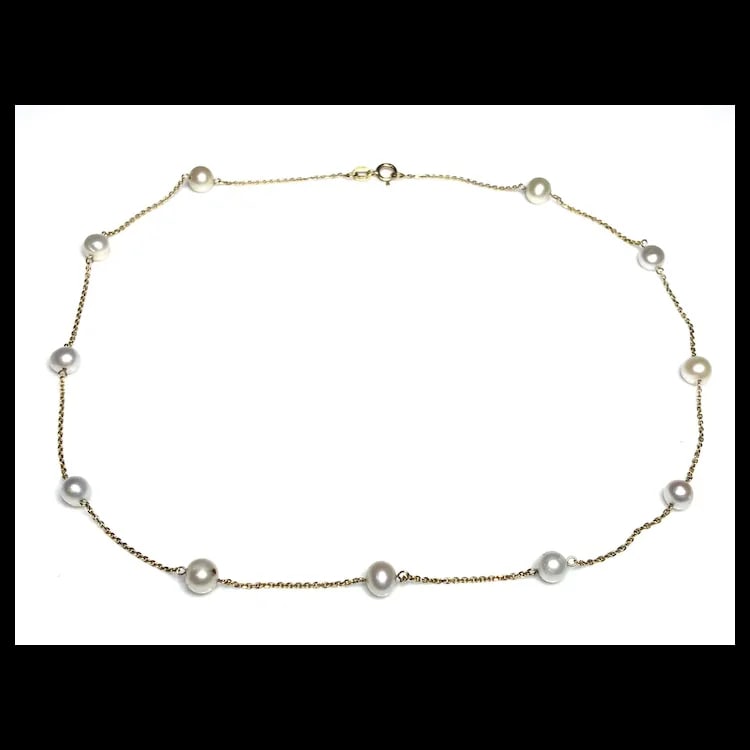 Estate 14k Yellow Gold Chain and Pearl Necklace - 3