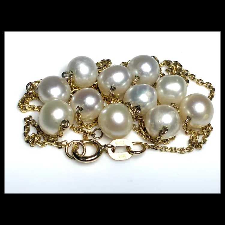 Estate 14k Yellow Gold Chain and Pearl Necklace - 5