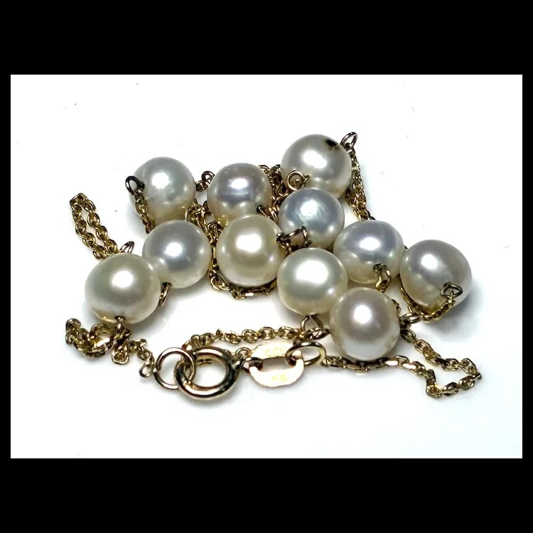 Estate 14k Yellow Gold Chain and Pearl Necklace - 6