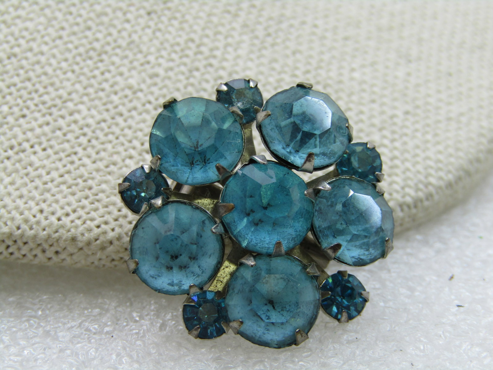 Vintage Aqua Rhinestone Blossom Brooch, 1960's - 2