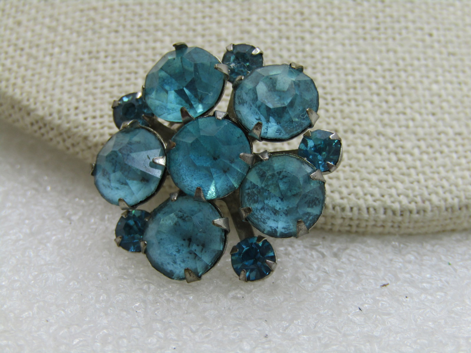 Vintage Aqua Rhinestone Blossom Brooch, 1960's - 3
