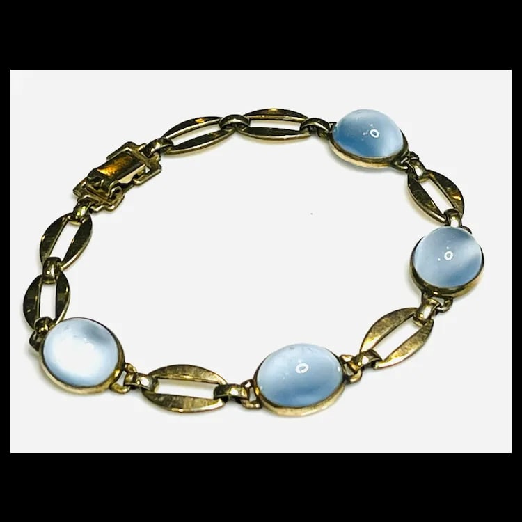 Vintage Cat's Eye Cabochon Gold Bracelet - 2