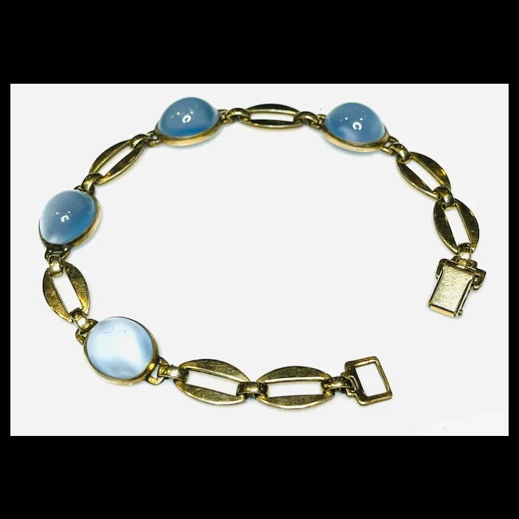 Vintage Cat's Eye Cabochon Gold Bracelet - 4