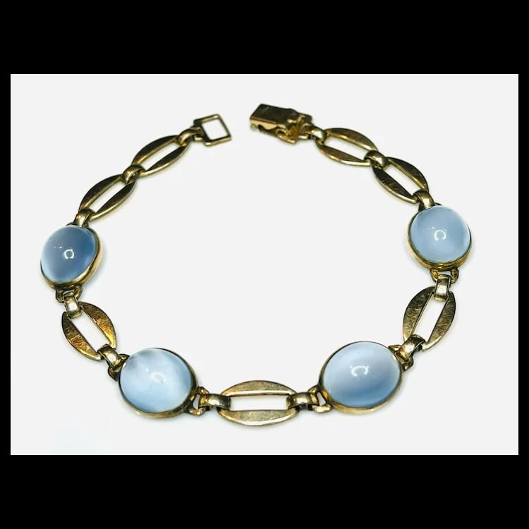 Vintage Cat's Eye Cabochon Gold Bracelet - 5