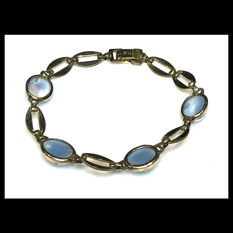 Vintage Cat's Eye Cabochon Gold Bracelet - 7