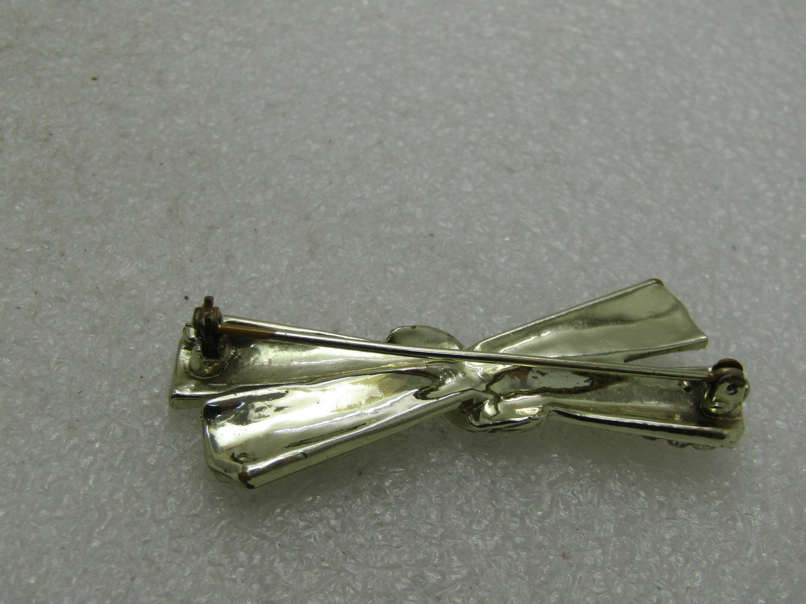 Vintage Gold Tone Art Deco Rhinestone Brooch, Long X Design, 1950's-1960's. - 4