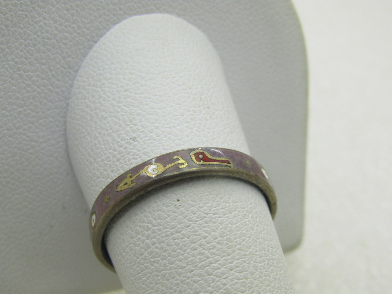Vintage Cloisonne Band Ring, Sz. 10, Lavender/Teal, 3.4mm, 1970's-1980's - 2