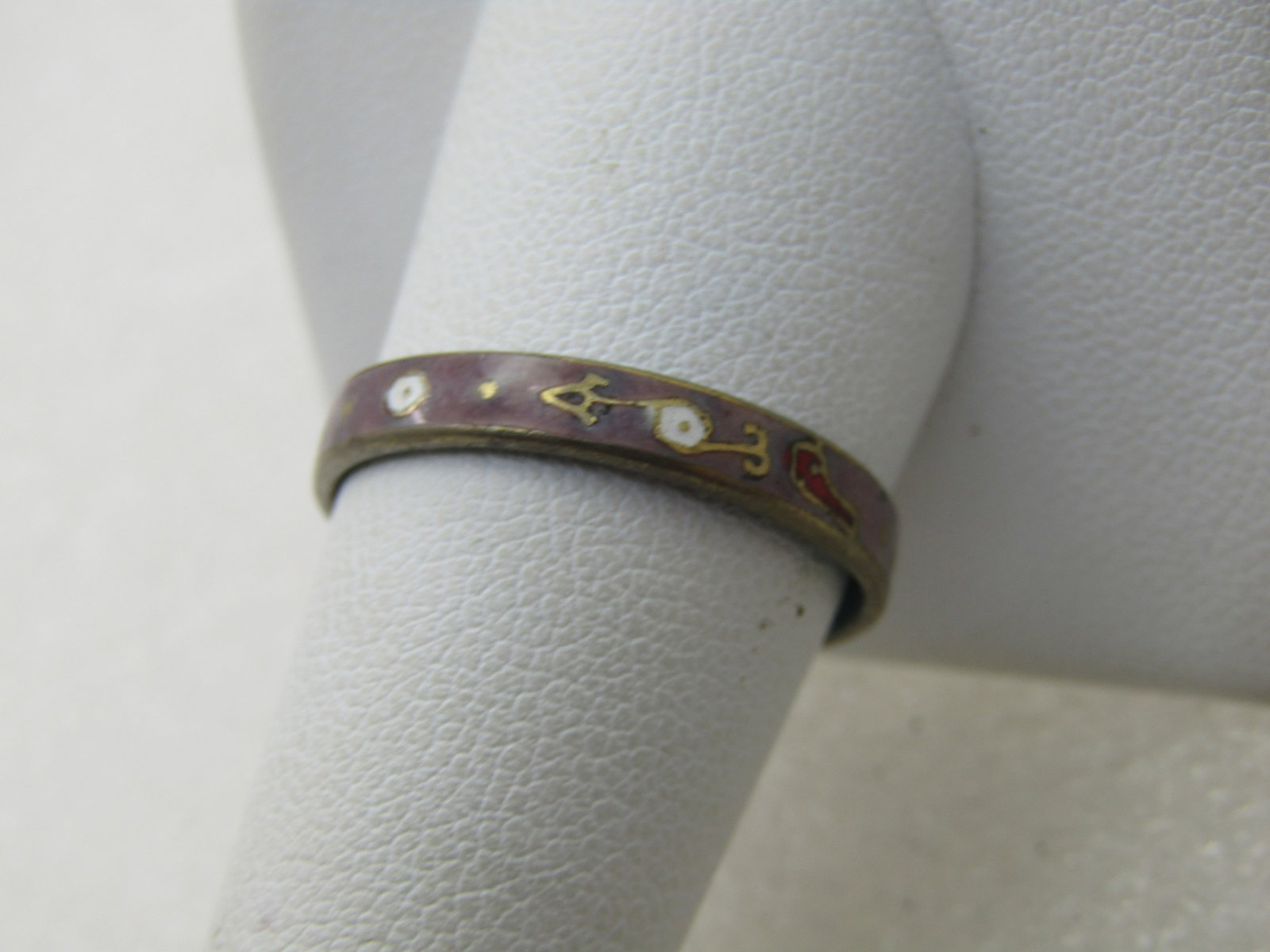 Vintage Cloisonne Band Ring, Sz. 10, Lavender/Teal, 3.4mm, 1970's-1980's - 3