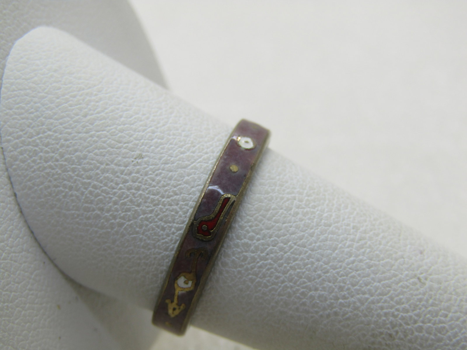 Vintage Cloisonne Band Ring, Sz. 10, Lavender/Teal, 3.4mm, 1970's-1980's - 4