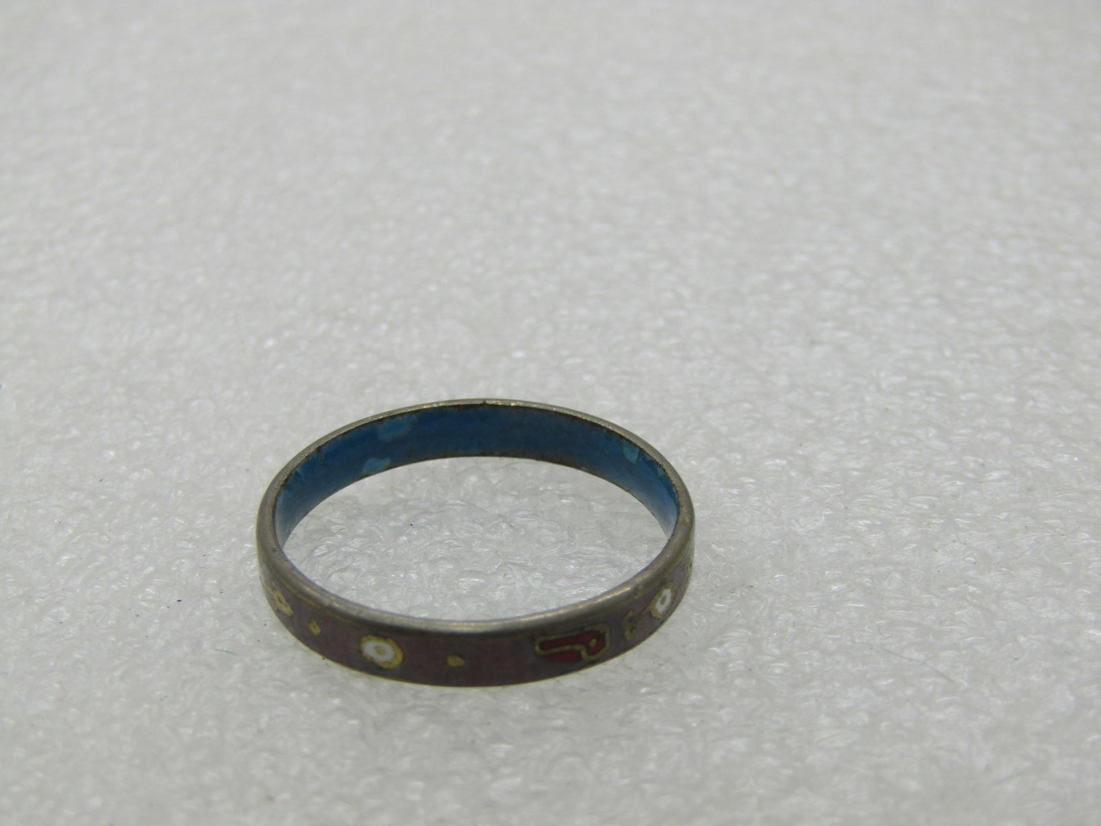 Vintage Cloisonne Band Ring, Sz. 10, Lavender/Teal, 3.4mm, 1970's-1980's - 5