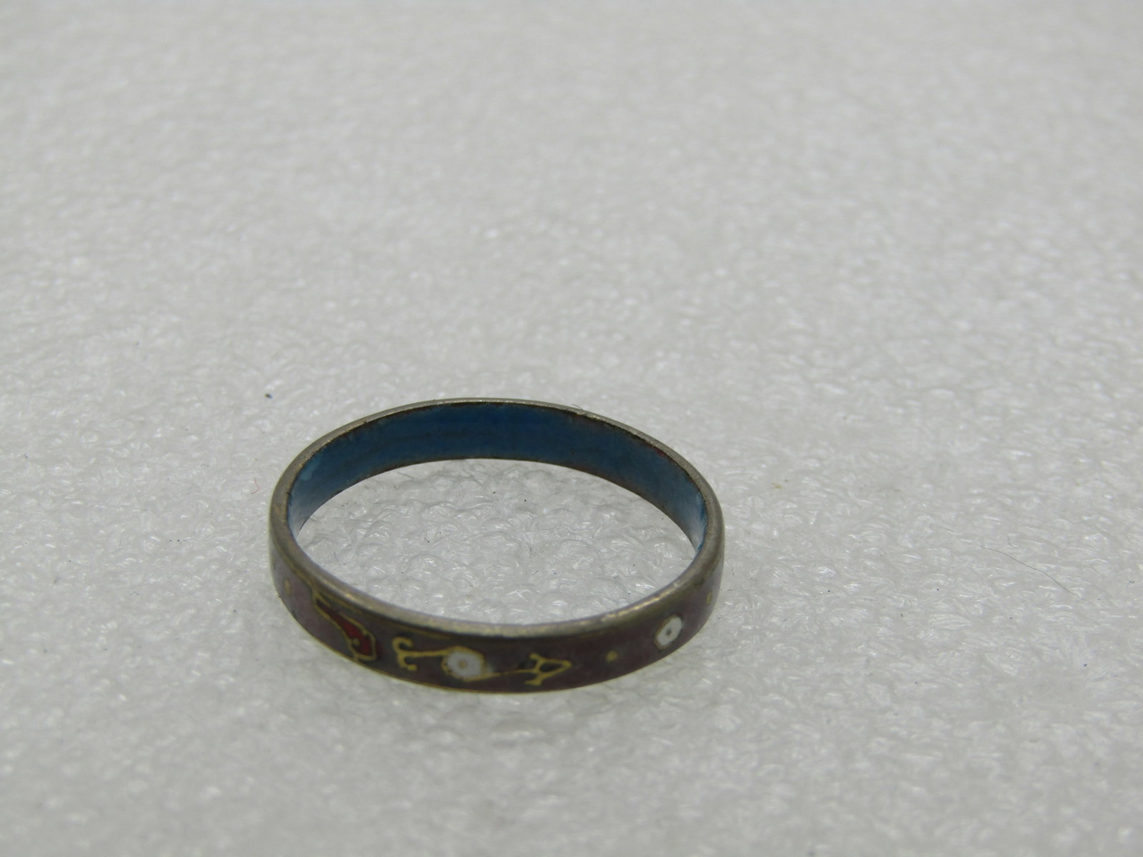 Vintage Cloisonne Band Ring, Sz. 10, Lavender/Teal, 3.4mm, 1970's-1980's - 6