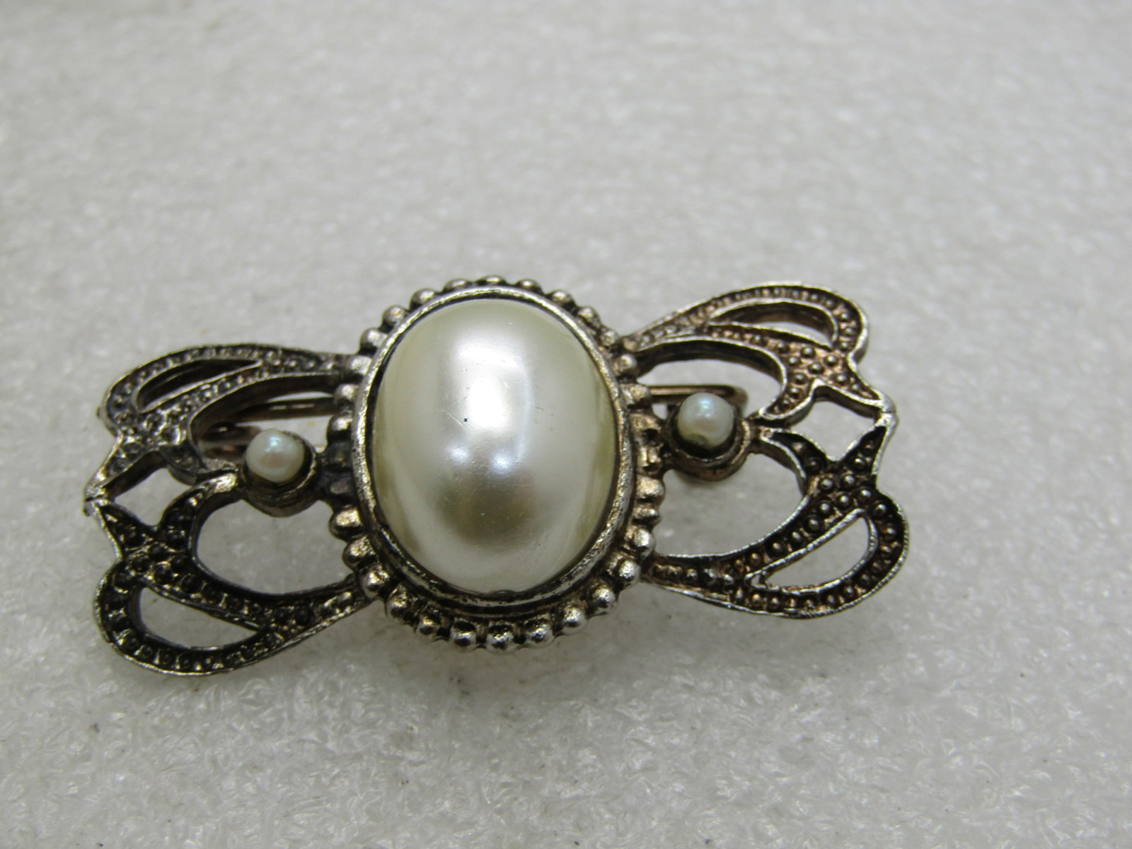 Vintage Faux Pearl Victorian Themed Brooch, 1.25" - 4
