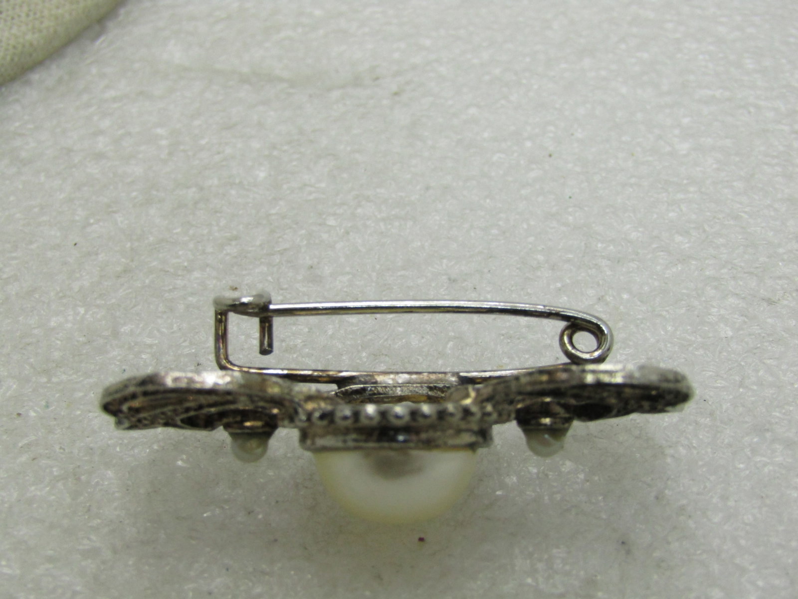 Vintage Faux Pearl Victorian Themed Brooch, 1.25" - 5