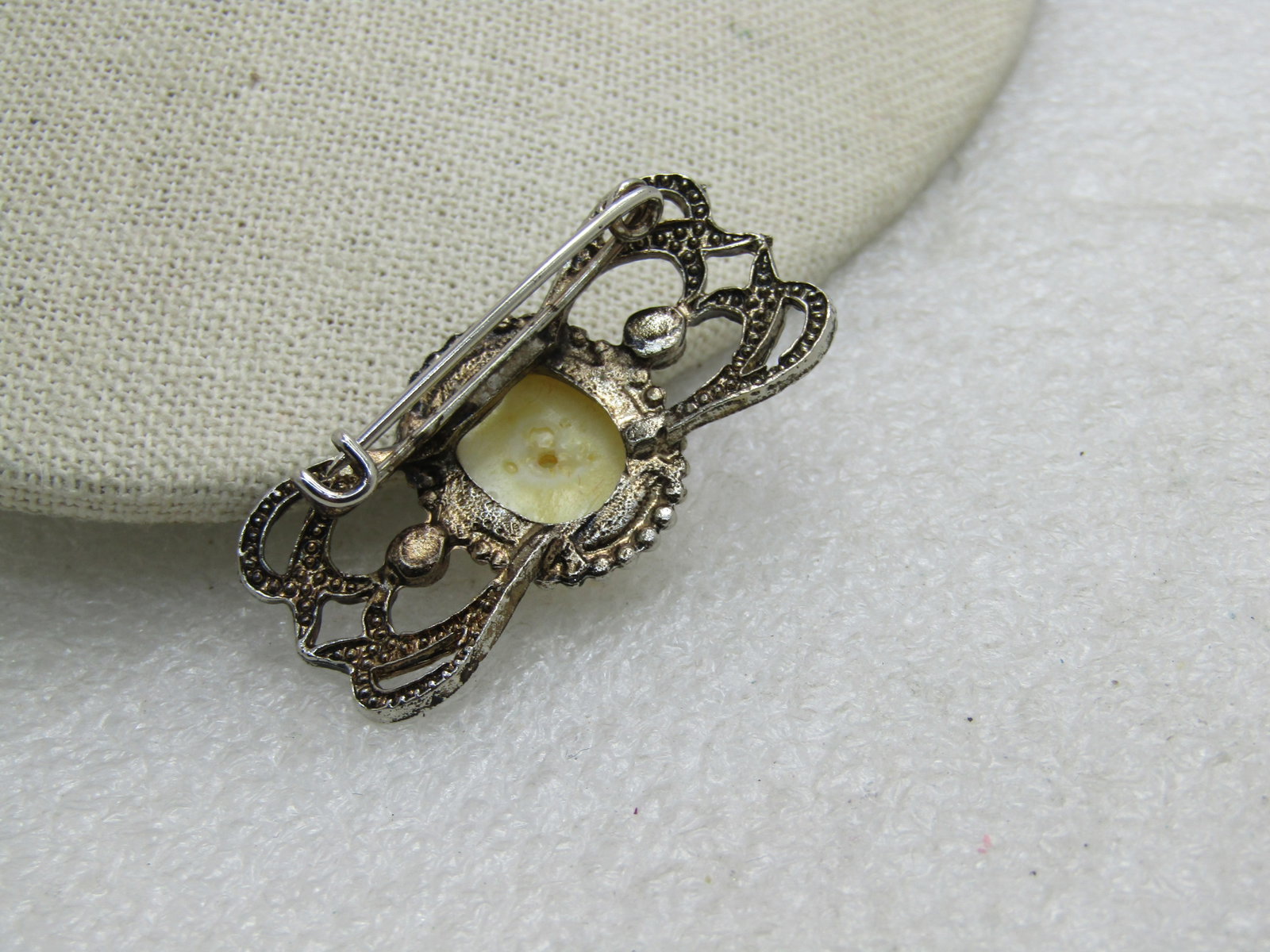 Vintage Faux Pearl Victorian Themed Brooch, 1.25" - 6