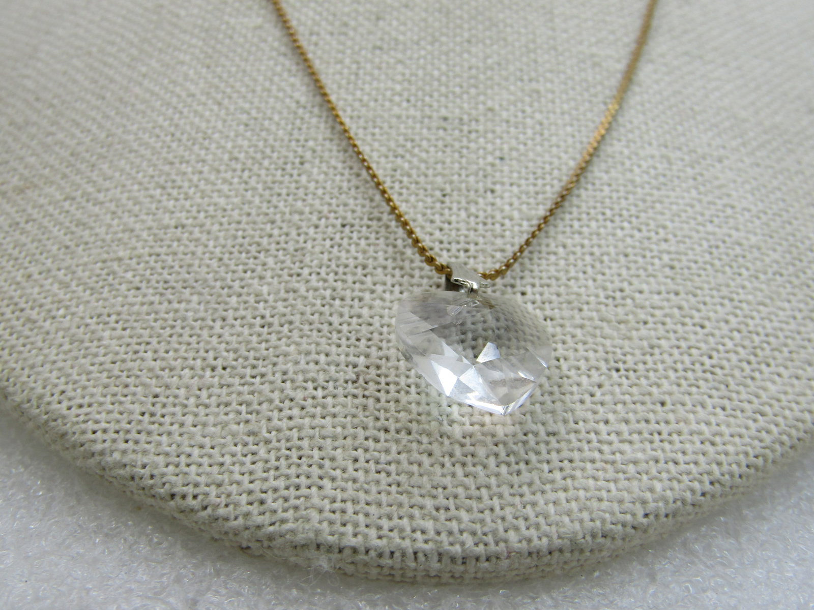 Vintage Crystal Heart Necklace, 18" Herringbone Chain - 2