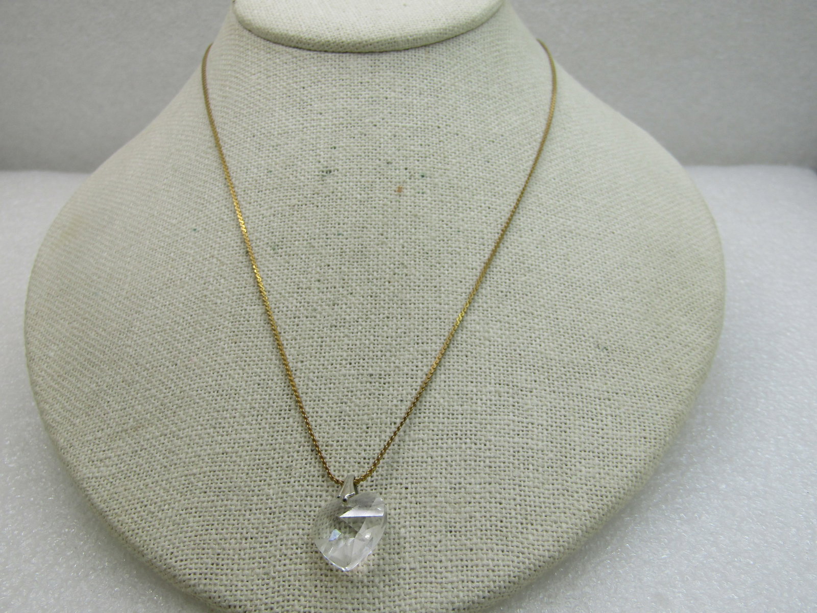 Vintage Crystal Heart Necklace, 18" Herringbone Chain - 3