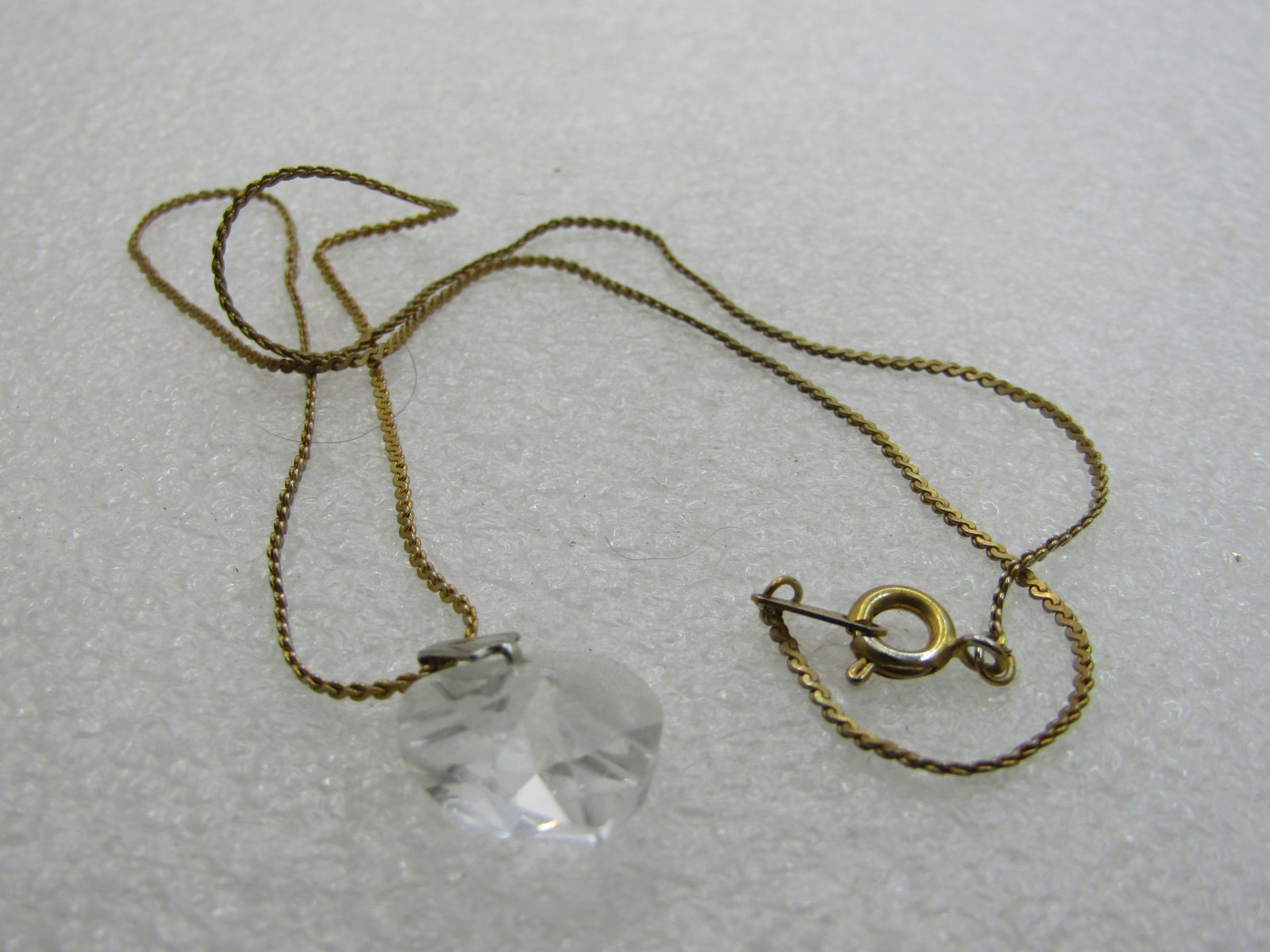 Vintage Crystal Heart Necklace, 18" Herringbone Chain - 4