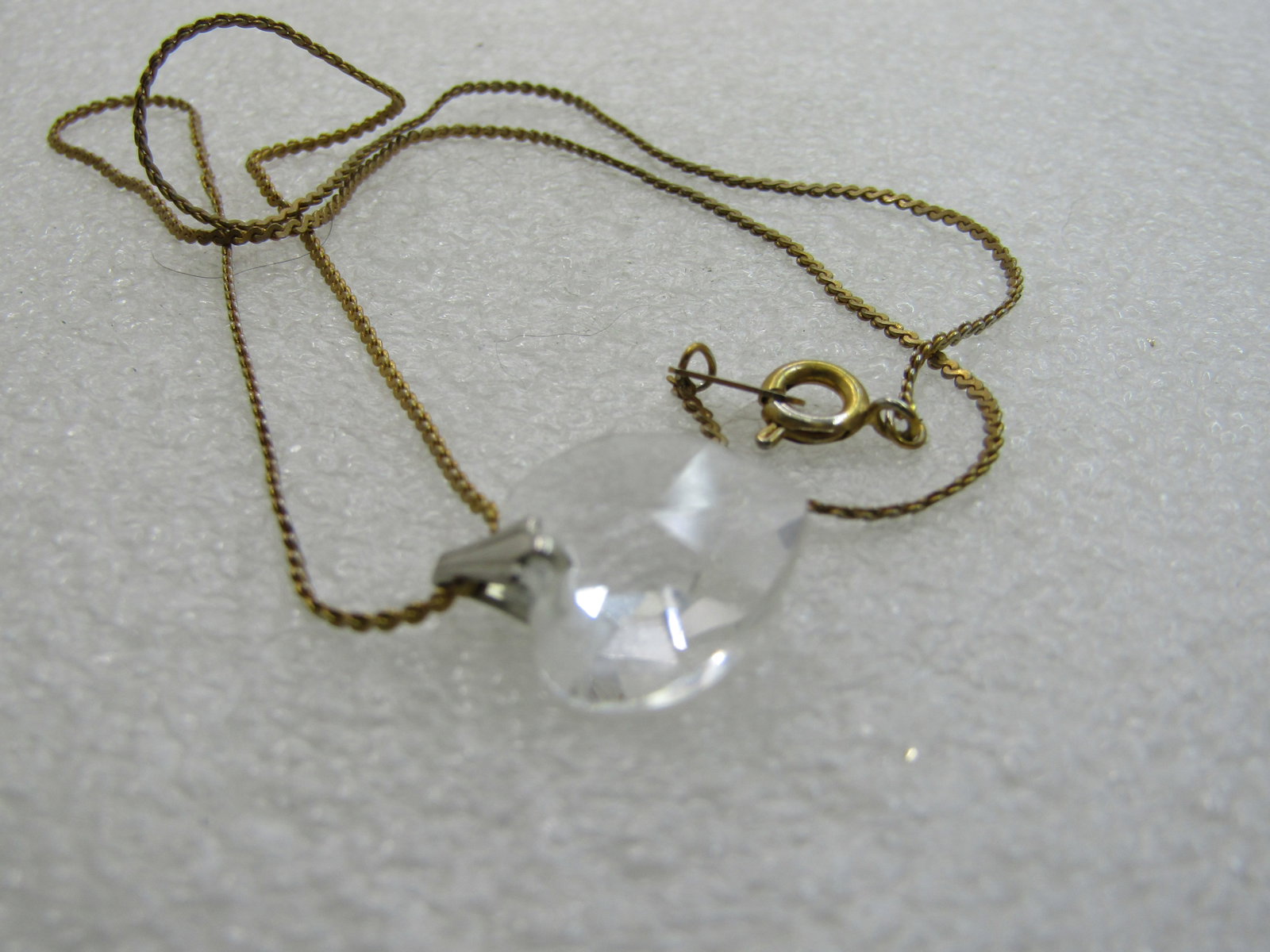 Vintage Crystal Heart Necklace, 18" Herringbone Chain - 5