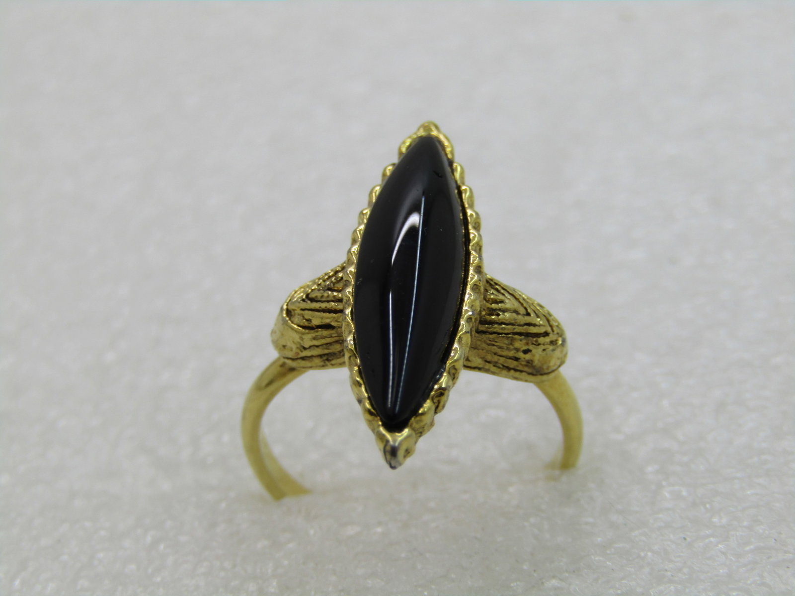 Vintage Vogue Signed Black Stone Pointed Ring, Adjustable - 5