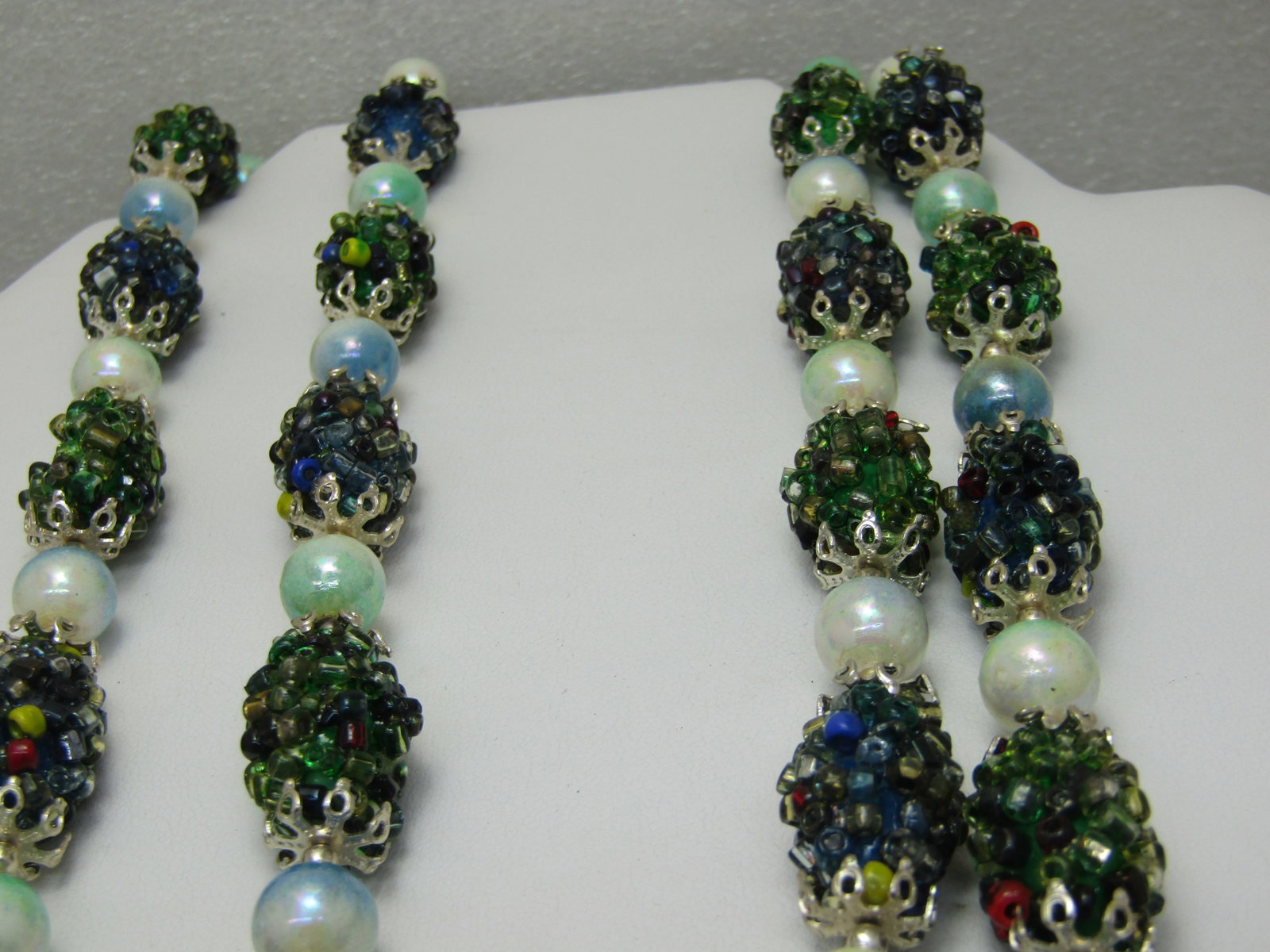 Vintage Seed Bead Encrusted Beaded Necklace, Double Strand, 24", Box Clasp, 1940's-1950's - 3