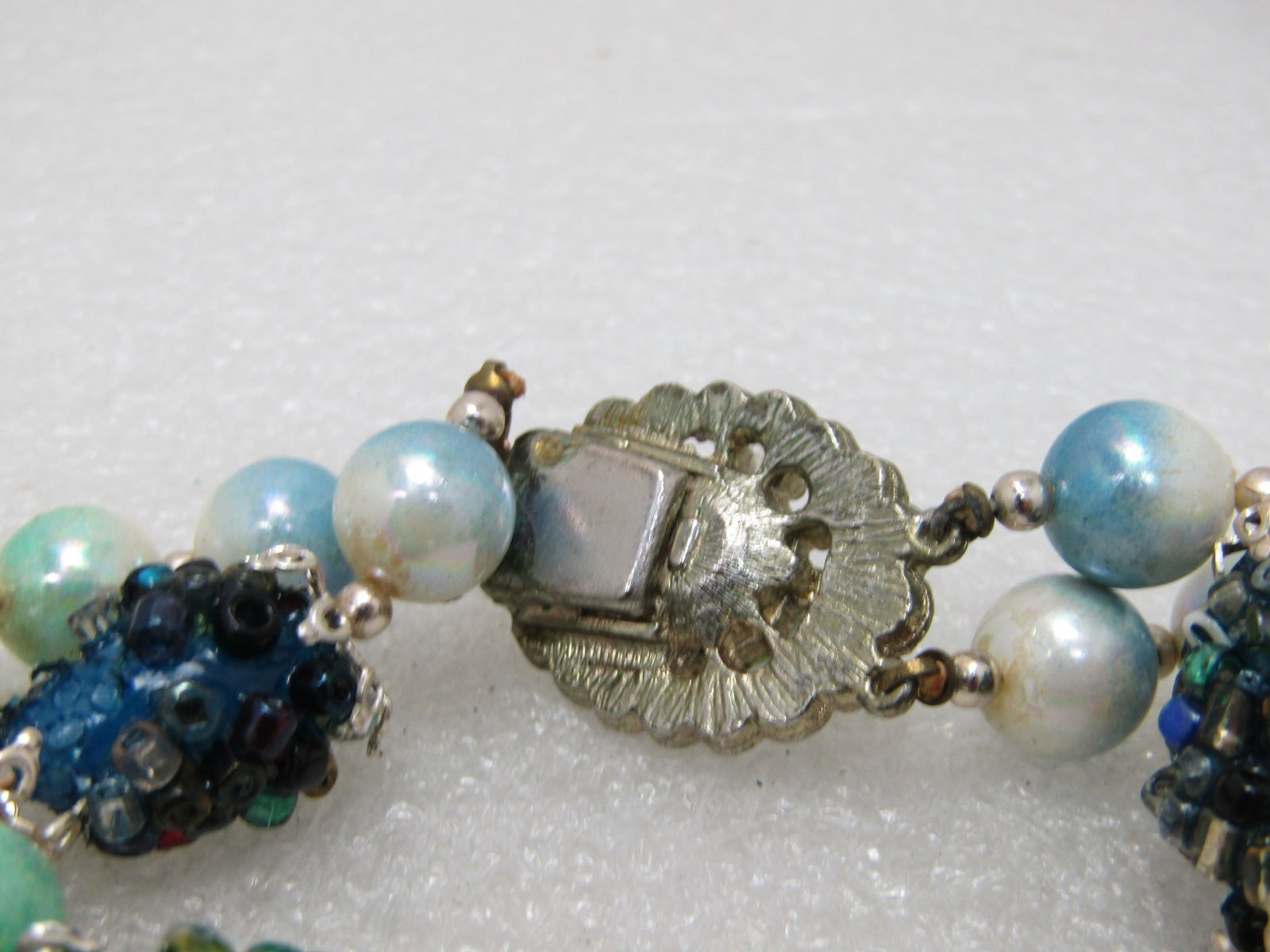 Vintage Seed Bead Encrusted Beaded Necklace, Double Strand, 24", Box Clasp, 1940's-1950's - 4