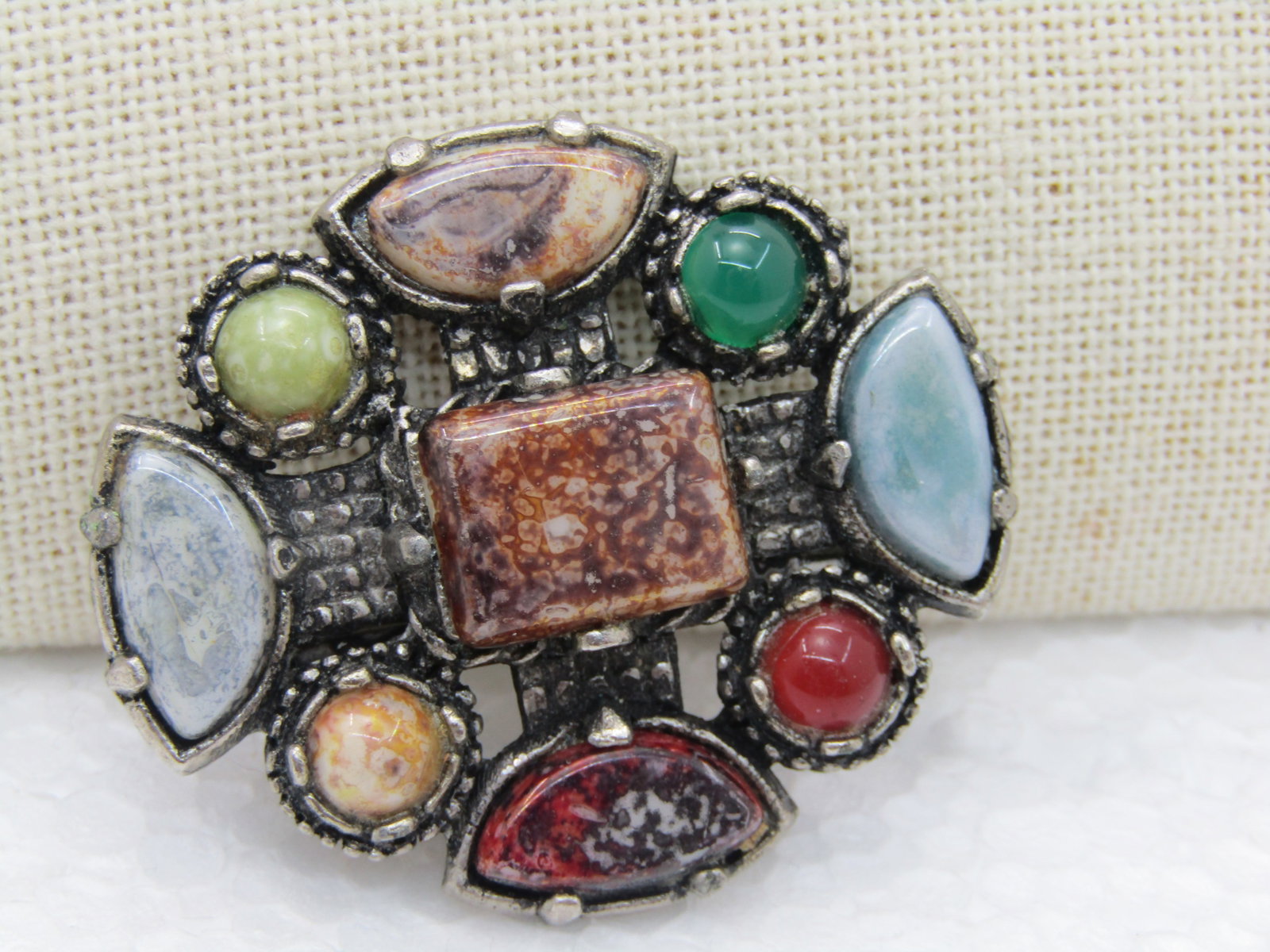 Vintage Faux Agate Medieval Brooch, 2" by 1.75" - 3